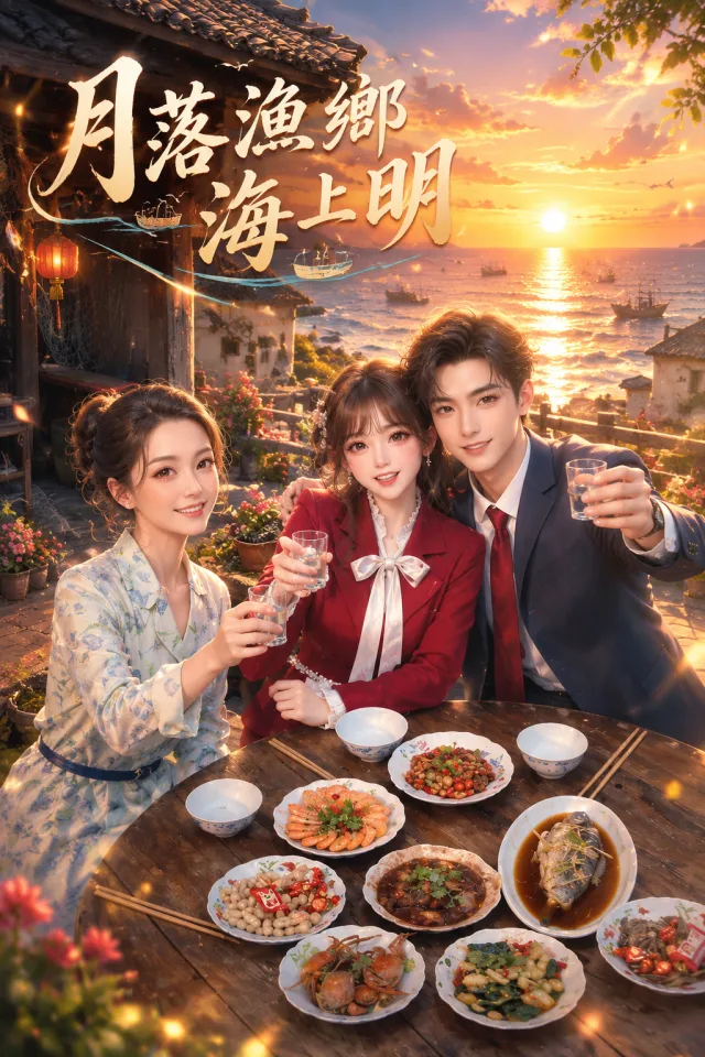 月落漁鄉海上明